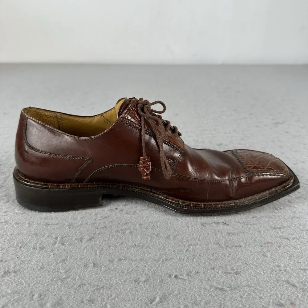 Mezlan Brown Crocodile Cap Toe‎ Oxford Dress Shoes Goodyear Welt Mens 9M Spain